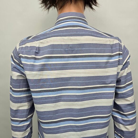 J. Crew Shirt Men M Slim Fit Blue White Multicolor Horizontal Striped L/S - Picture 9 of 11